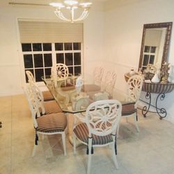 8 Seater Solid Glass Dining Set With 8 Chairs