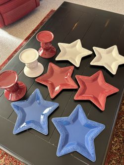 Longaberger Pottery Star Dishes And 3 Pillars