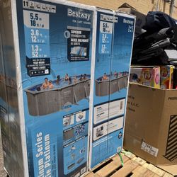 Bestway Hydrium Steel Wall 18' x 12' x 52" Above Ground Oval Pool Set