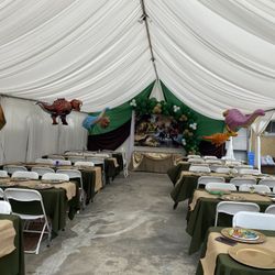 Backdrop——draping—-tents——chairs——tablecloths——balloongarland——centerpieces——