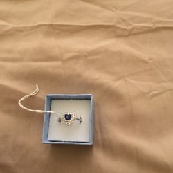 Real 925 Sterling Silver Blue Sapphire Heart Ring Size 7