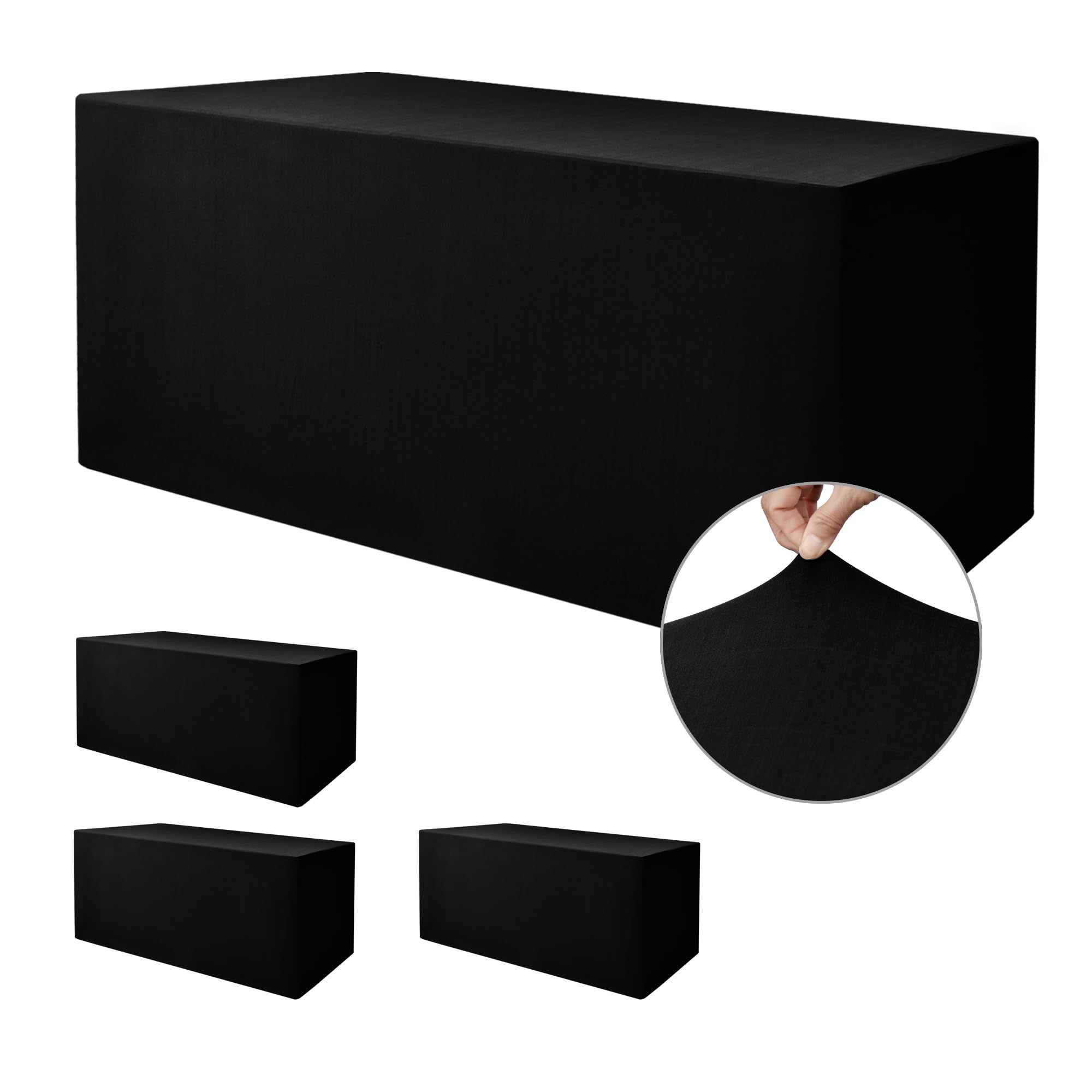 Nasitos Black Fitted Table Covers For 8 Foot Tables - 96 X 30 Inch - 4 Pack Stretch Spandex Rectangle Table Clothes, Fabric Tablecloths For Folding Ta