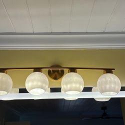 Brass Four Bulb Glass Vanity Light For Bathroom