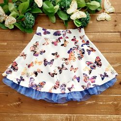 SIZE 10 GIRLS MULTICOLOR BUTTERFLIES RUFFLE HEM SKIRT