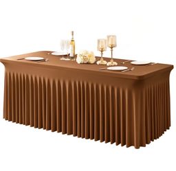 1 Packs Brown Spandex Tableclothes For 6 Foot Rectangle Tables, Wrinkle Free 6ft Fitted Table Cover Stretch Table Cloth Desk Skirt For Weddings Baby S