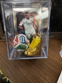 Kylian Mbappe - Soccer Shadow Box with FIFA Mini Soccer Ball & Gold Nike Shoe & Real Laces
