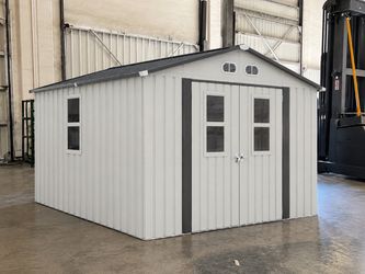(New in box need assemble) Metal L 8’x W 8’ x H 6’ Storage Shed Yard Lawn Garden tools 8x8 storage