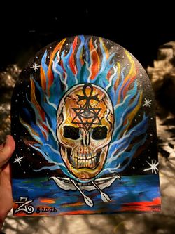 Original Flaming Skull Painting - One Of A Kind