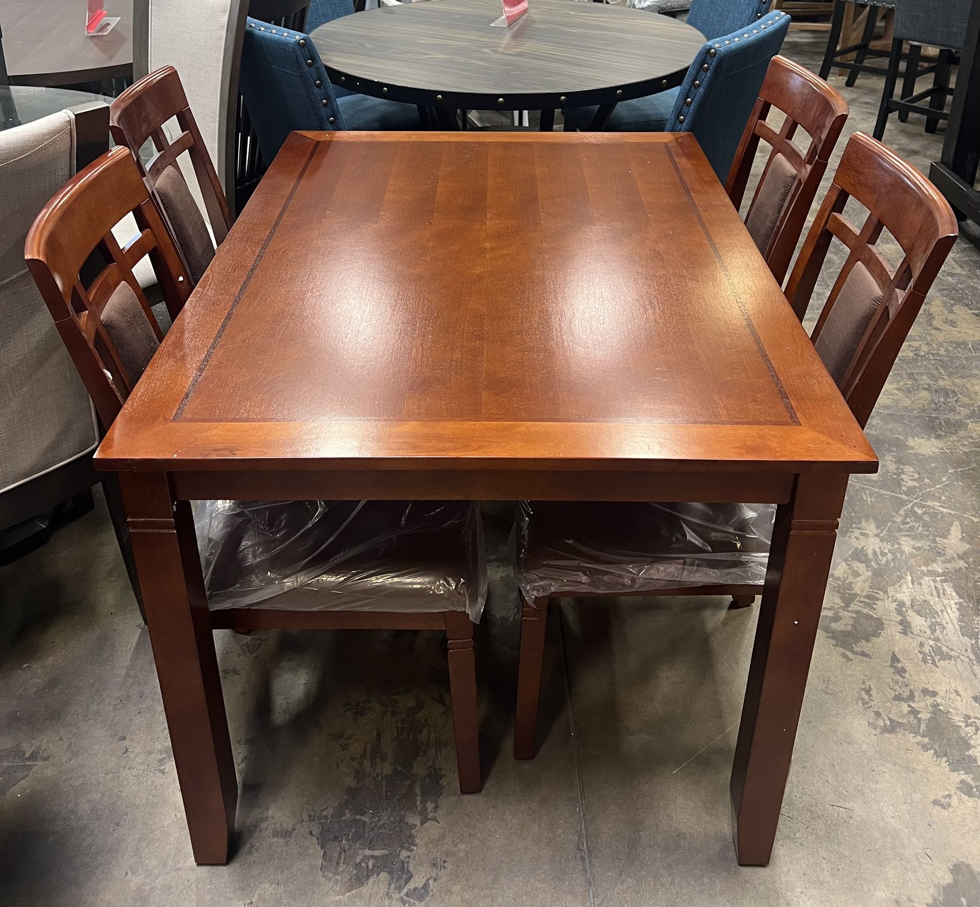 5pc Solid Wood Dinette Set-Sturdy Dining Table With 4 Matching Chairs