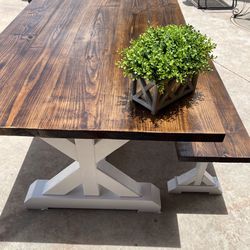 Farmhouse Dining Set Table And Bench 