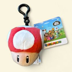 Mario Kart Mushroom Plush Clip-on  Keychain 4" Tomy N64 Club Mocchi NWT
