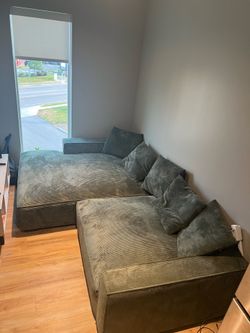 Oversized Modular Cloud-Style Sectional Sofa – Olive Green Wide-Wale Corduroy