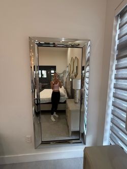 Large Beveled Mirrored Frame Floor Mirror