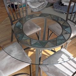 contemporary Glass Top Table And 4 Chairs. Dinette Breakfast Table. Dining Set