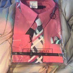 Size L Pink Shirt And Tie NEW!!