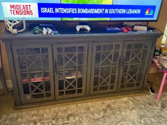 Dark Gray TV Console Cabinet with Glass Doors