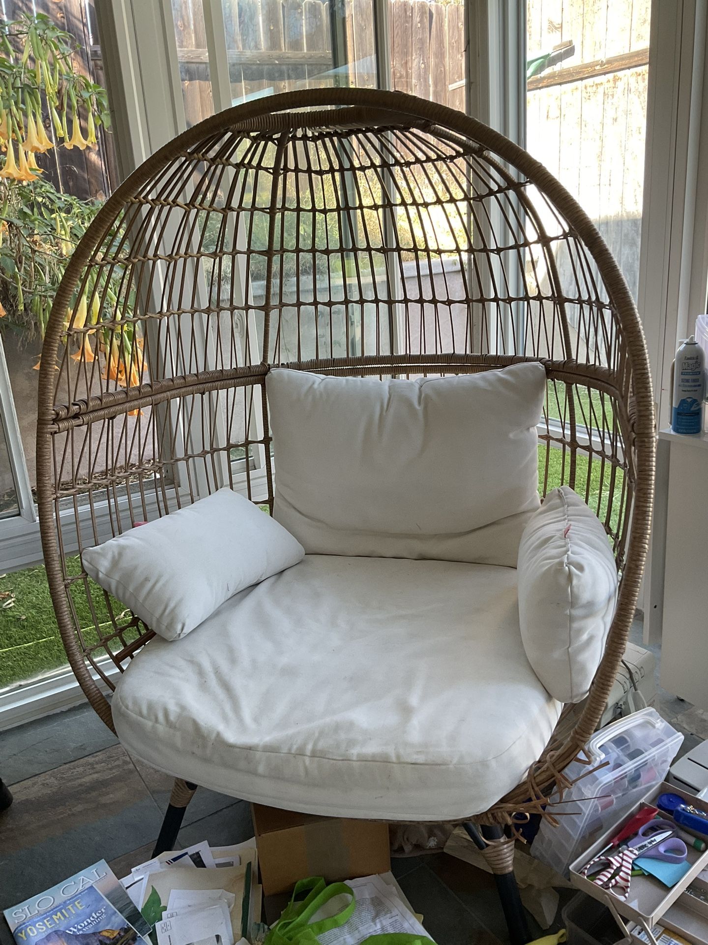Wicker Egg Chair With Pillows