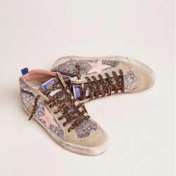 Golden Goose Mid Star Sneakers Silver Glitter / Pink Star / Leopard Size 8-NEW