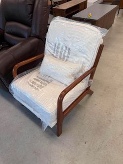 Modern Accent Chair, Corduroy Upholstered Lounge Chair with Rubber Wood Armrests Beige + Brown