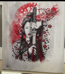 Large Japanese Decorative Wall Tapestry – Approx. 5’ x 4’