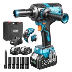 SEESII Upgraded Impact Wrench 1180 Ft-lbs (1600 N·m): 1/2" High-Torque Impact Gun with Detachable Side Handle, 21V Cordless Impact Driver 2x 4.0Ah Bat