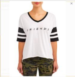 NEW Junior's Friends V-Neck Tee with Varsity Shirt Boyfriend Fit Juniors Large