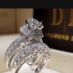 Elegant 2 PC White Sapphire Wedding Engagement Bridal Ring Set SZ 7/8/10 *See My Other 800 Items*