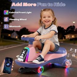 Wiggle Car, 6V 7AH Electric, Pink-75W Motor, 2 Speed, Rechargeable Battery, Bluetooth & Music, LED Lights, Soft Start, Light-up Wheels, NEW 