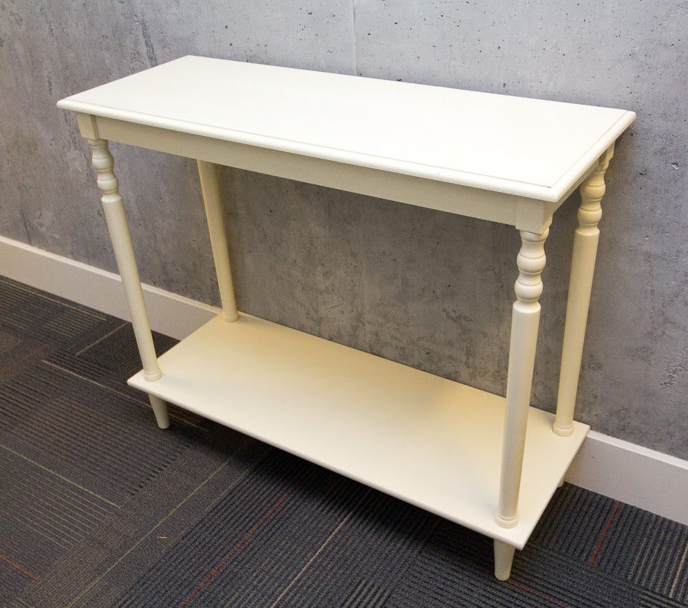 Ivory / cream wood console table / hutch with lower shelf

