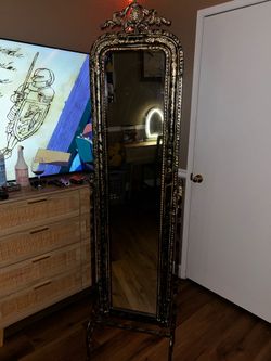 Antique Style Ornate Gold and Black Cheval Mirror