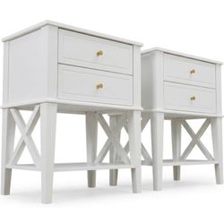new inbox Nightstands Set of 2-28" Tall White Bedside Tables with 2 Drawers-Modern Farmhouse End Tables