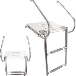 2 Step Platform Telescoping Boat Ladder With Hand Rails, Stainless Steel