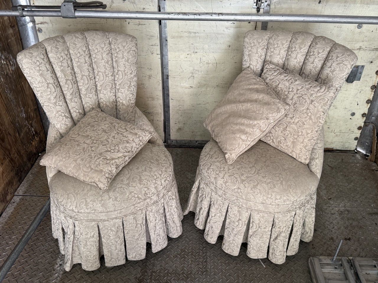 2 Vintage Skirted Fabric Chairs 