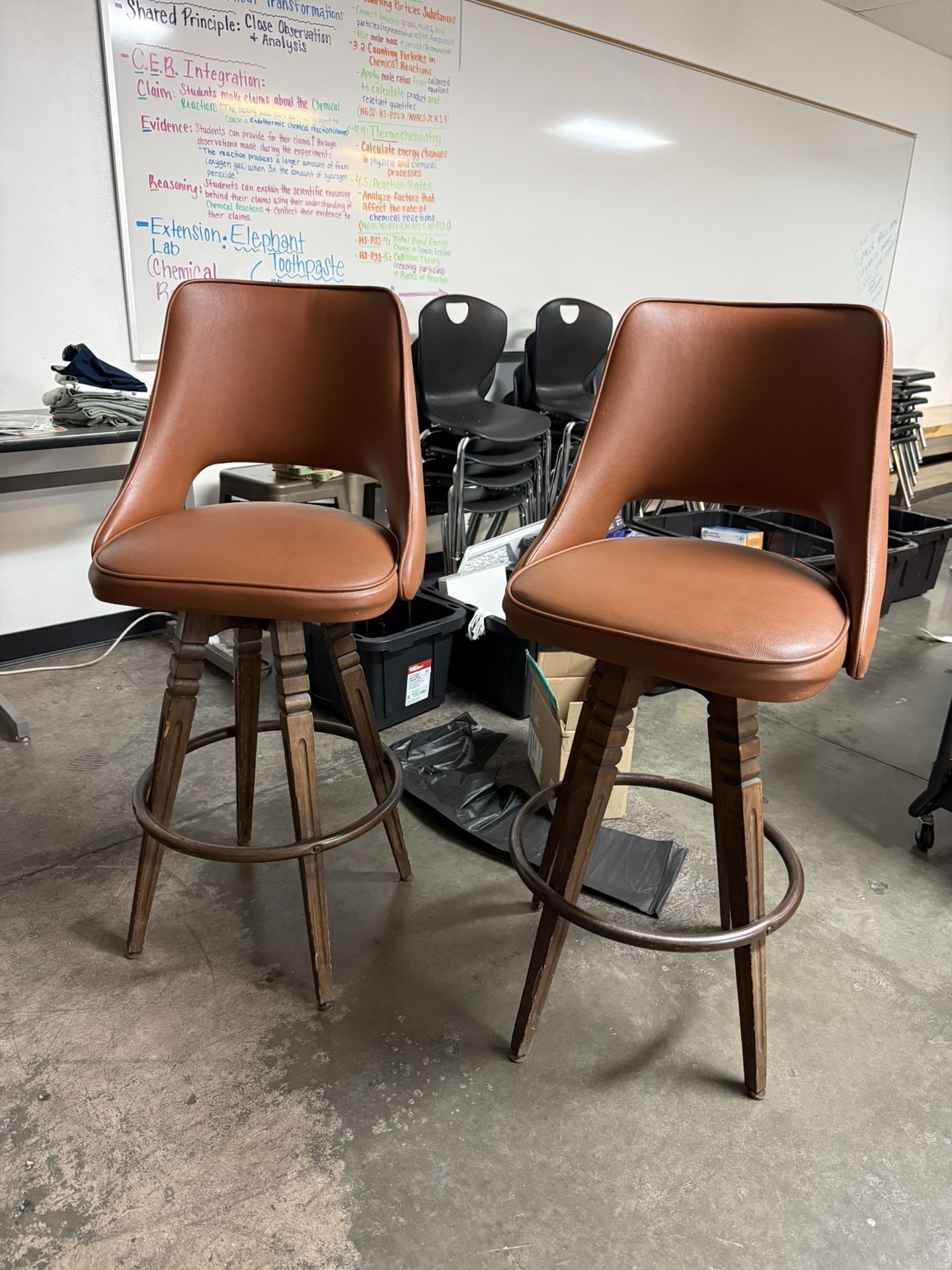 Set of 2 Vintage Mid-Century High-Top Bar Stools - Swivel Seat & Footrest