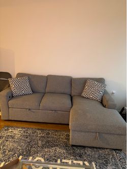 Gray 93'' 2 Piece Right Arm Facing Pop-Up Sleeper Chaise Sectional Couch with USB & USB-C Ports