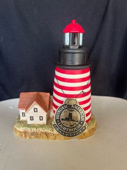 Vintage 1991 Geo Z. Lefton West Quoddy Head Lighthouse Lighted Table Lamp