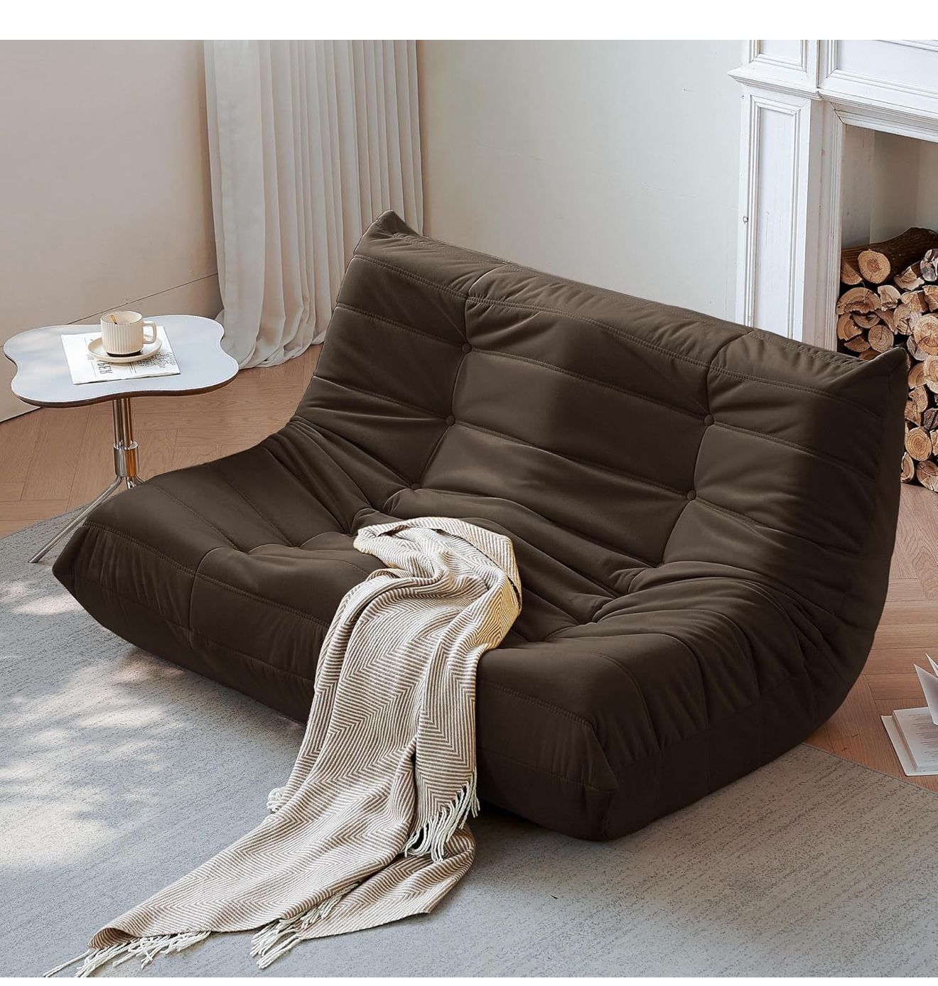 Bean Bag Chair, Loveseat Fireside Chair Bean Bag Sofa for Adults, 2 Seater Bean Bag Chairs for Teens with High-Resilience Foam, Memory Foam Bean Bag f