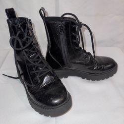 Black Patent Lace-Up Combat Boots
