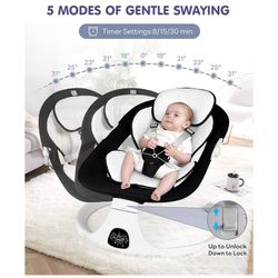 Electric Baby Swings for Infants to Toddler Baby Swing with 5-Speed 3-Seat Positions 5-Point Carabiner,with Bluetooth Music 10-Preset Melodies (Black 