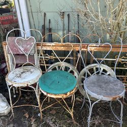 Vintage Iron Ice Cream Parlor Chairs. (garden)