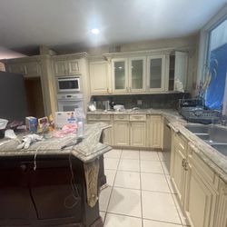 Custom Made Kitchen Island From Solid Wood With Granite Top