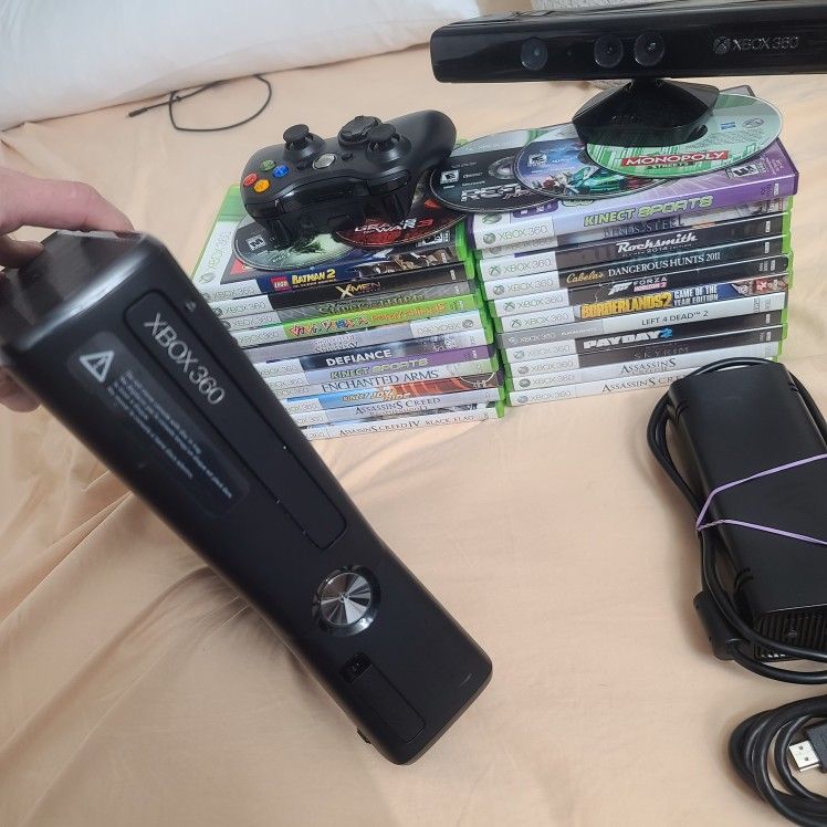 Microsoft Xbox 360 Slim With Kinect And 25 Games!