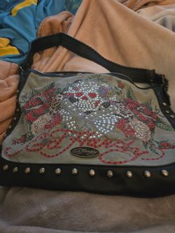 Ed Hardy Rhinestone Skull Shoulder Bag
