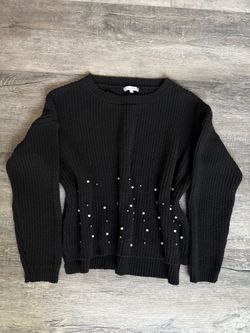 Black Chunky Knit Sweater with Pearl Embellishments