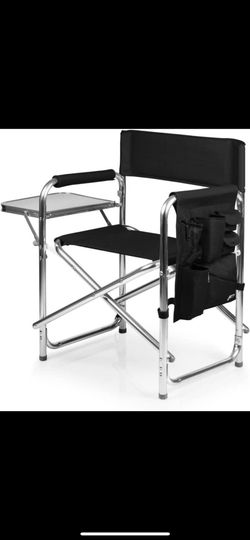 PICNIC TIME Sports Chair with Side Table, Beach Chair, Camp Chair for Adults Black