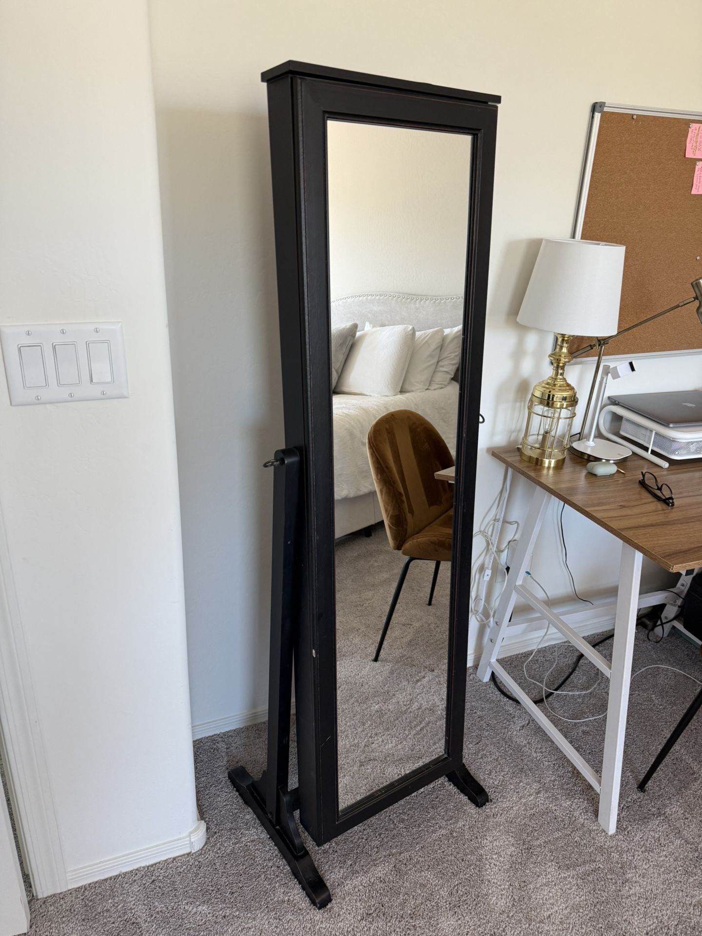 Standing Jewelry Armoire Mirror - 5ft Tall w/ Storage Inside