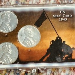 1 cent 1943. P. D. S. Stainless steel. Historical Coin USA 