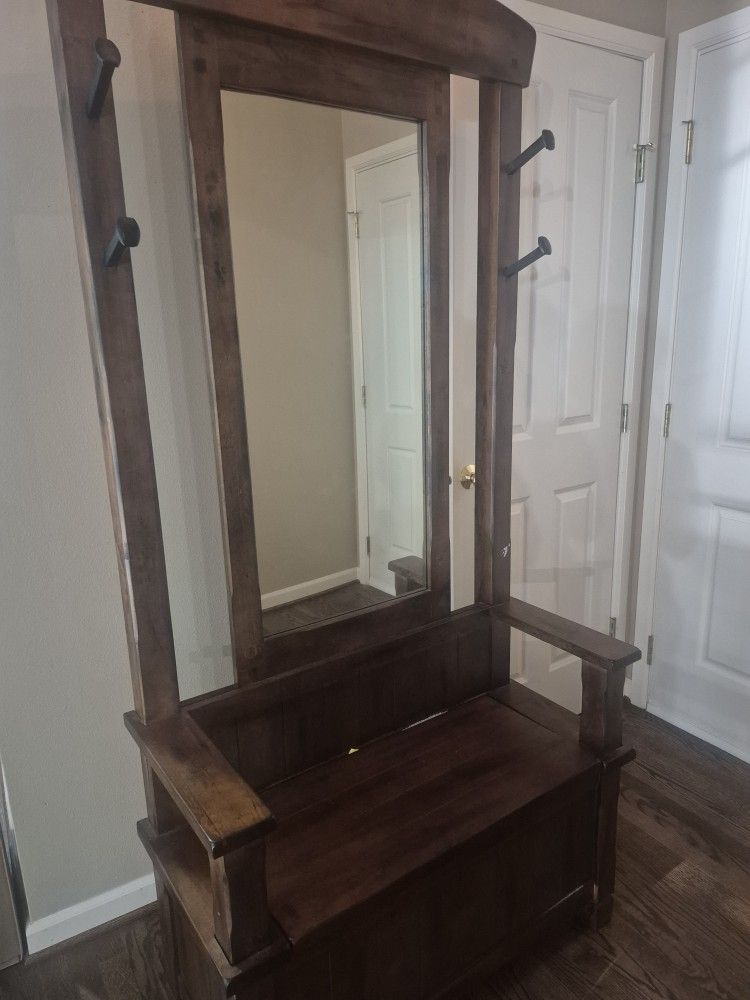 Hall Tree  with Mirror And Bench