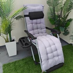 Zero Gravity Chair, Folding Reclining Lounge Recliner with Removable Pad & Headrest & Side Cup Holder Tray for Indoor and Outdoor Gray