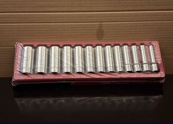 Snap-on Tools 13 pc 1/2" Drive 6-Point SAE Flank Drive® Deep Socket Set (3/8-1-1/8") New